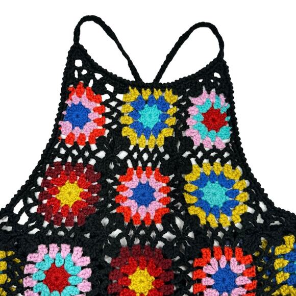 Forever 21 Granny Square Crochet Matching Set Small New Halter Top Flare Pants - Picture 4 of 11